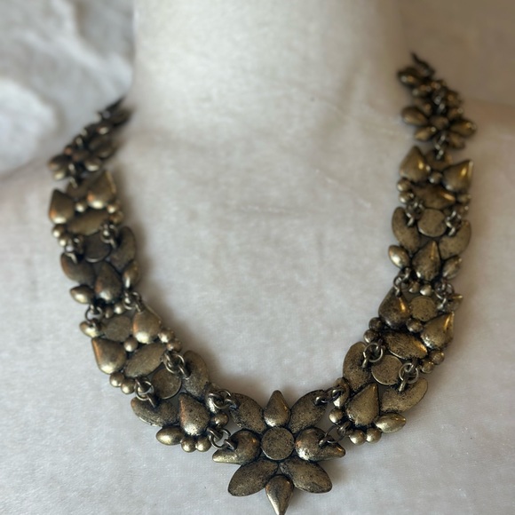 Gemstone Statement Necklace Reversible Gold Metal Chocker - Picture 11 of 13